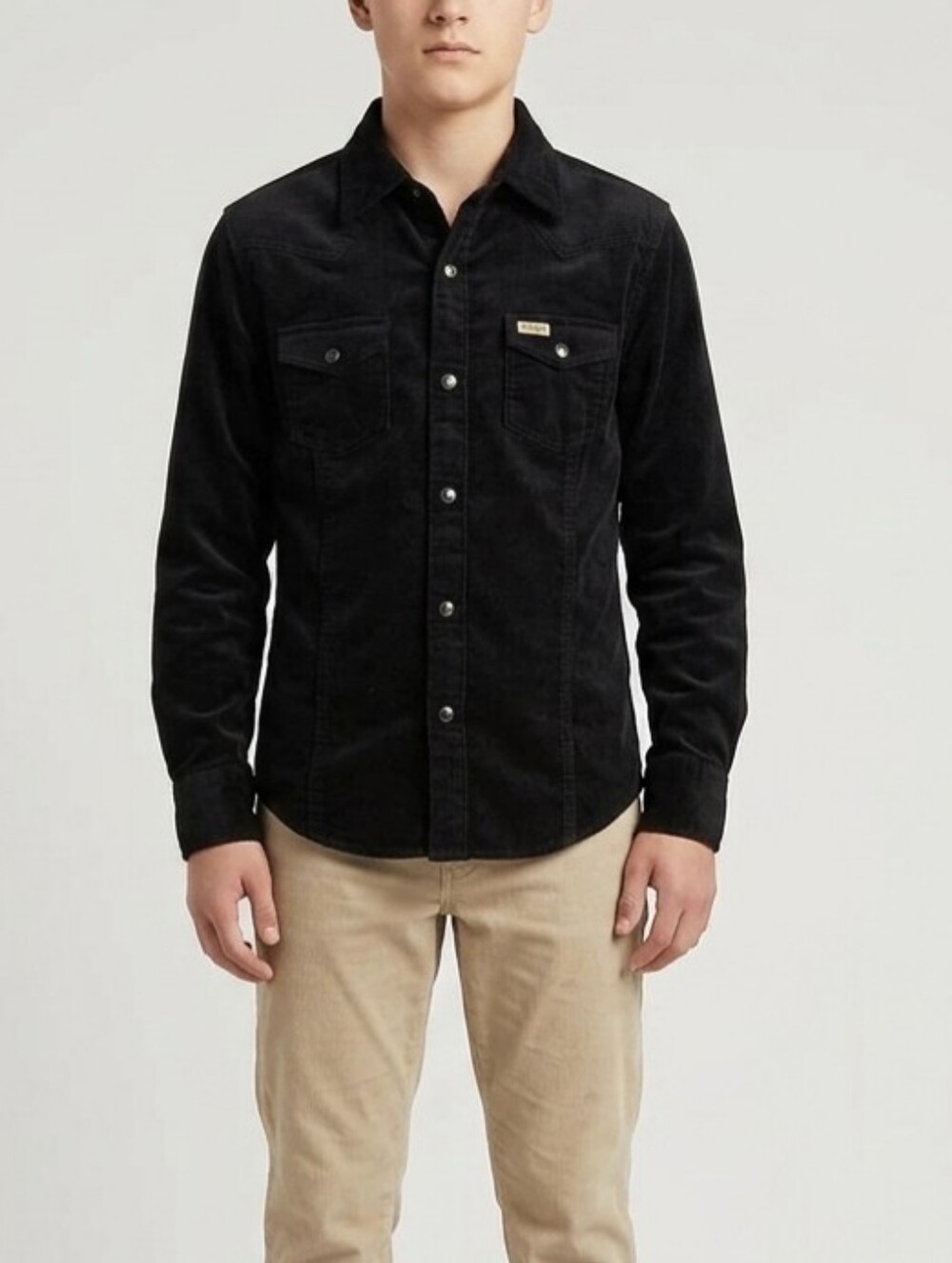 Levi Signature Black Corduroy Worker Shirt Boys L 12/14 Snap Buttons